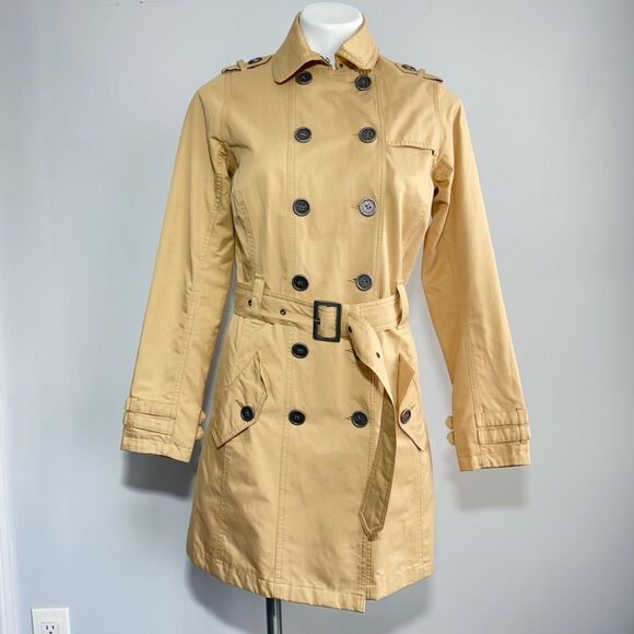 Barbour Tartan Tay Trench Coat In Beige Cream 4 Double Breasted Classic Preppy - Picture 4 of 16